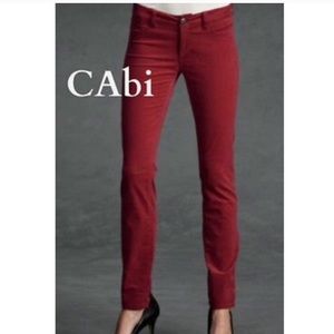 CAbi red skinny corduroy pants.